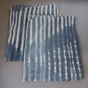 2 Pottery Barn Pillow Shams Blue X Stripe Tie Dye Cotton 2019 Nautical Beachy
